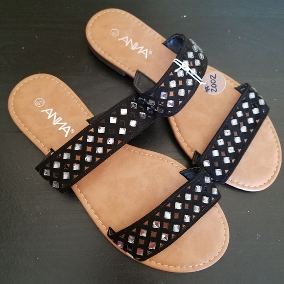 Anna Shoes - Black Rhinestone Sandals